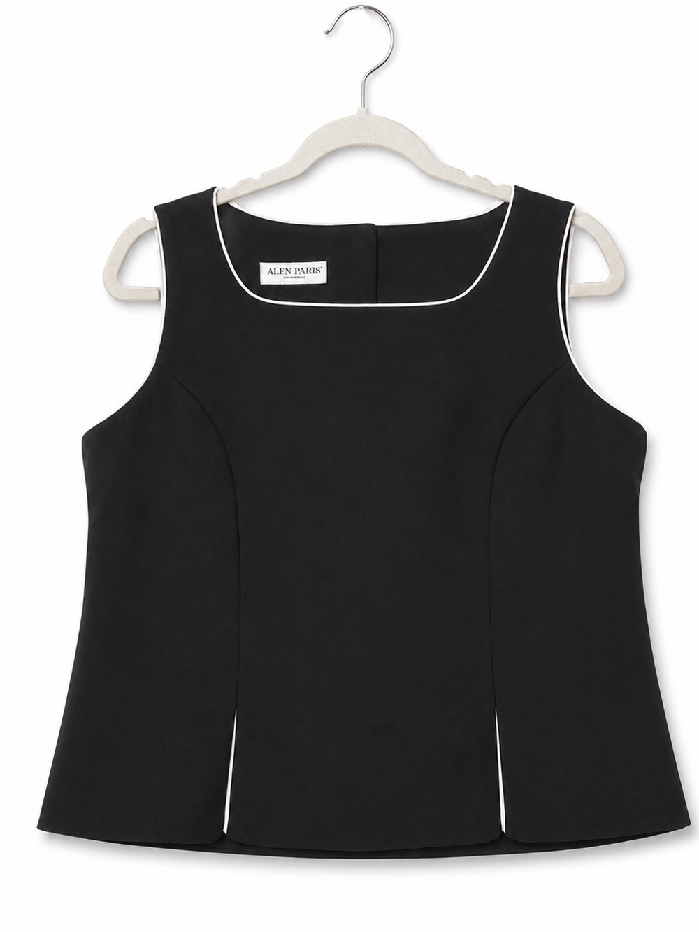 Alyn Paige Black Sleeveless Contrast Trim Structured Peplum Top Women’s Large